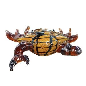 Hand blown Art Glass Crab Amber Gold and Black detailed Pincers 8"x7.5"